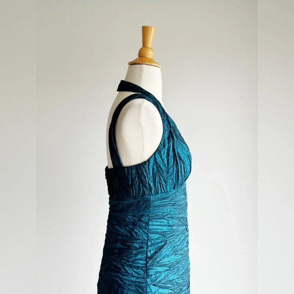 Vintage Niki Livas Teal Crinkle Satin Dress | 2000s Bodycon Mini | Y2K Cocktail - Picture 6 of 11